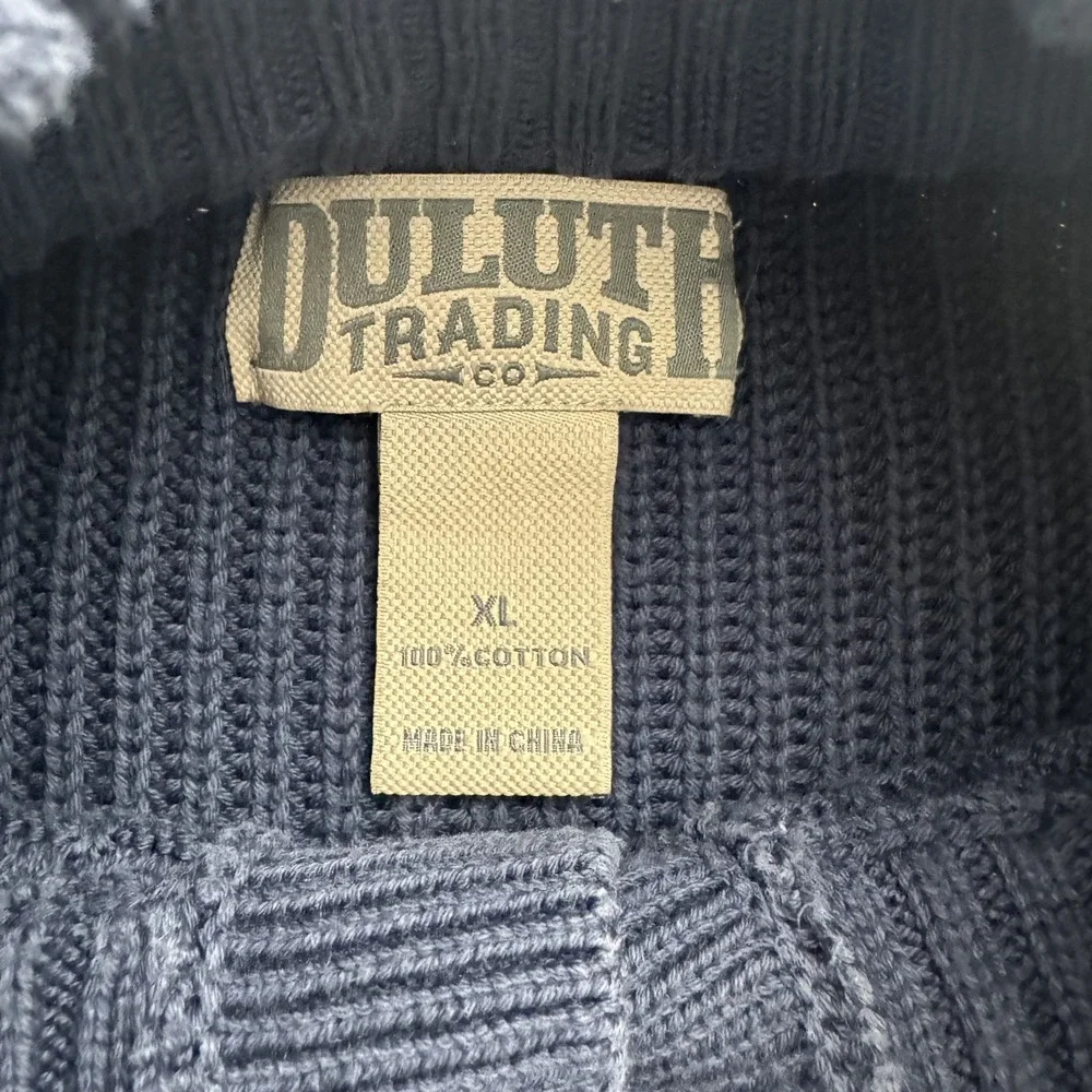 Duluth Trading Shawl Collar Sweater Mens XL NAVY Thick Check Knit /0591